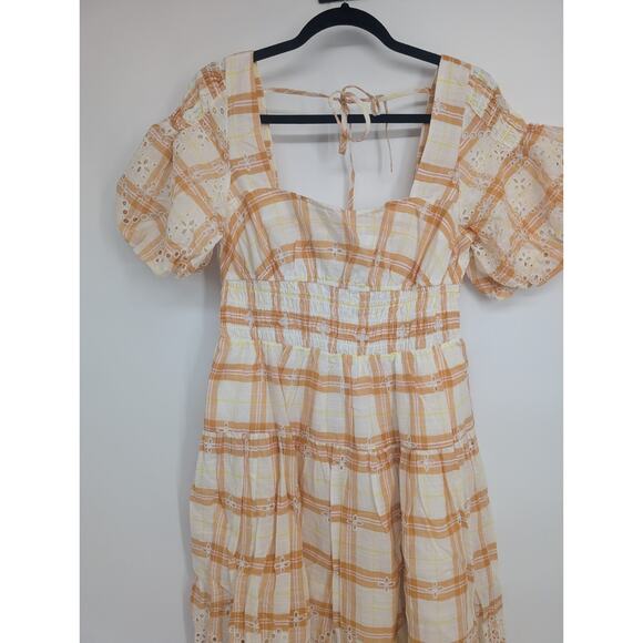 NWT Anthropologie Puff-Sleeve Eyelet Midi Dress Size MP Petites Yellow #7C457 - Picture 5 of 10